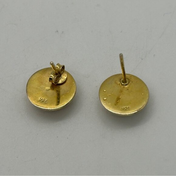 Gold Vermeil Over Sterling Silver Puffy Round Earrings 925 For Women Vintage REA - Picture 3 of 7